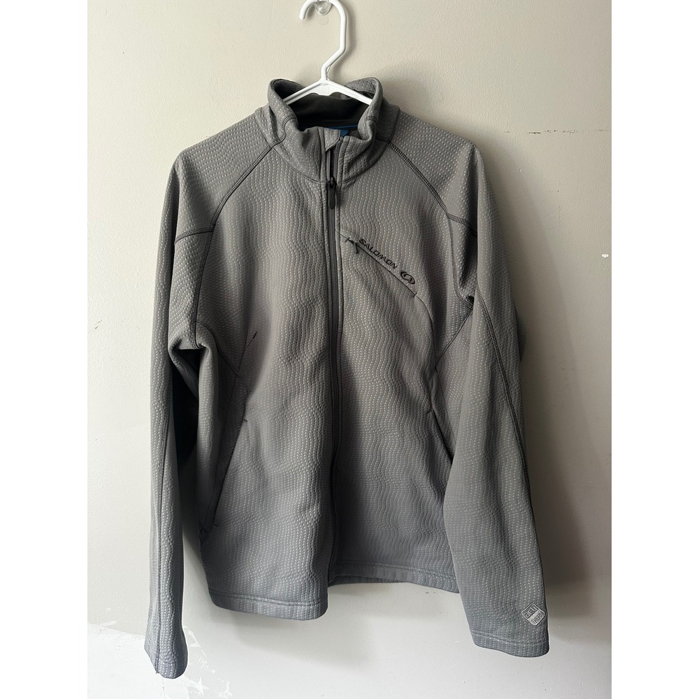 Salomon ActiTherm Gray Full Zip Fleece Jacket Mens Large Textured Mid Layer L